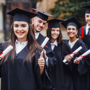 Students holding certificates